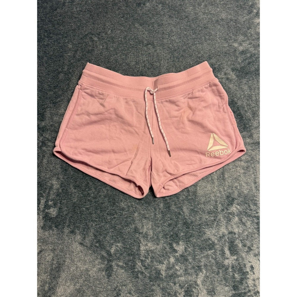 Reebok Womens Shorts Size L Athletic Shorts Pink Cotton Blend Fleece Loungewear
